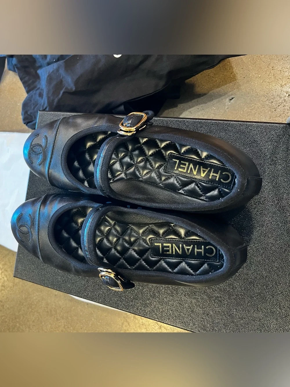 CHANEL Black Leather Mary Janes